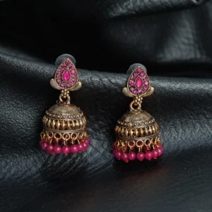 Gold-Tone Pink Stone Jhumka for Women - Image 3