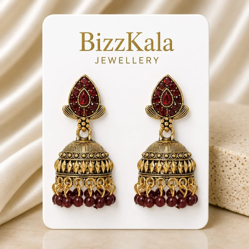 Gold-Tone Red Stone Jhumka for Women