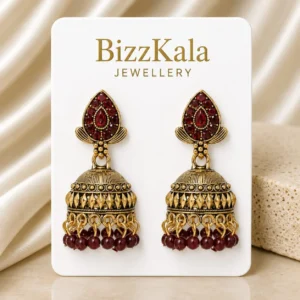 Gold-Tone Red Stone Jhumka for Women - Image 1