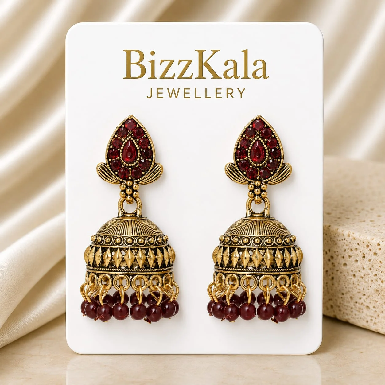 Gold-Tone Red Stone Jhumka for Women - Image 1