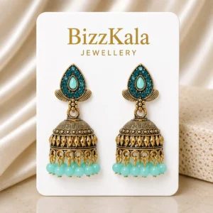 Gold-Tone Sky Blue Stone Jhumka for Women - Image 1