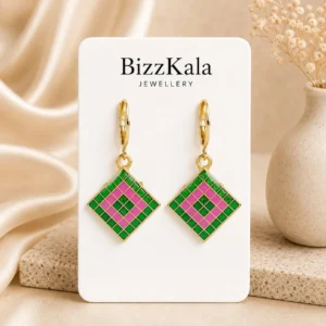 Green Pink Checkered Jhumka for Women - Image 1
