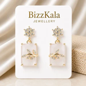 Milky White Crystal Leaf Jhumka for Women - Image 1