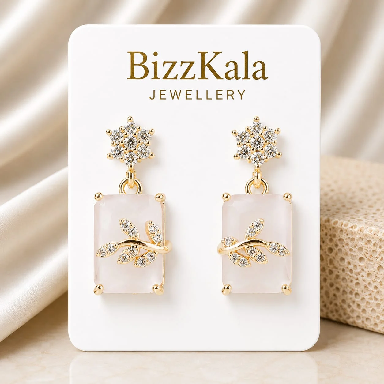 Milky White Crystal Leaf Jhumka for Women - Image 1