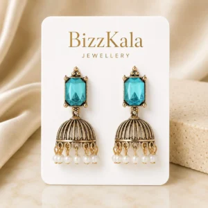Ocean Blue Stone Pearl Jhumka for Women - Image 1