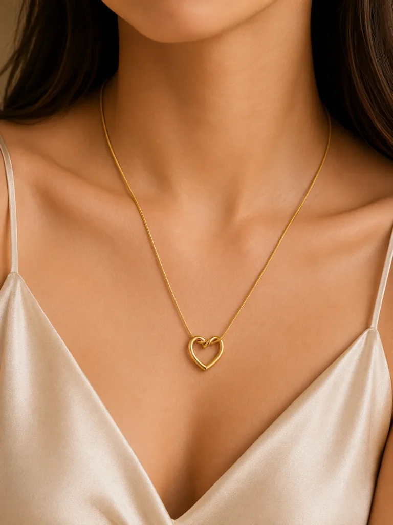Open Heart Pendant Necklace for Women
