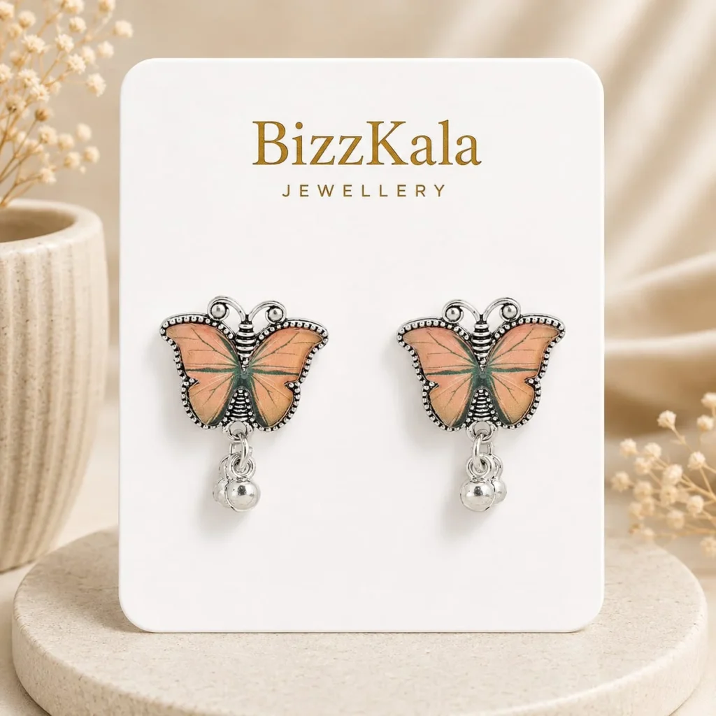 Peach Butterfly Charm Jhumka for Women