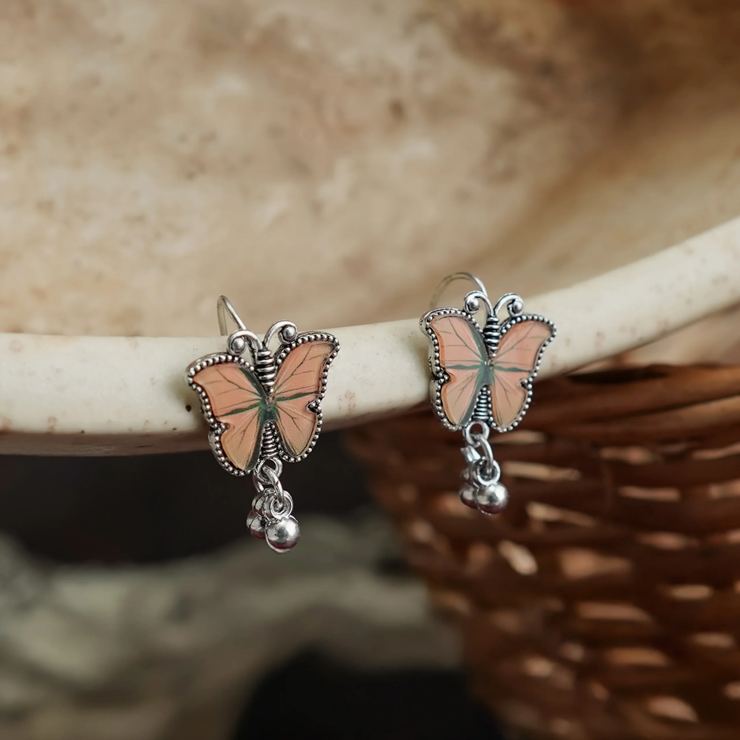 Peach Butterfly Charm Jhumka for Women - Image 3