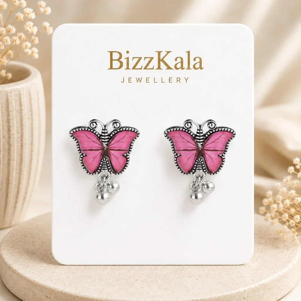 Pink Butterfly Charm Jhumka for Women