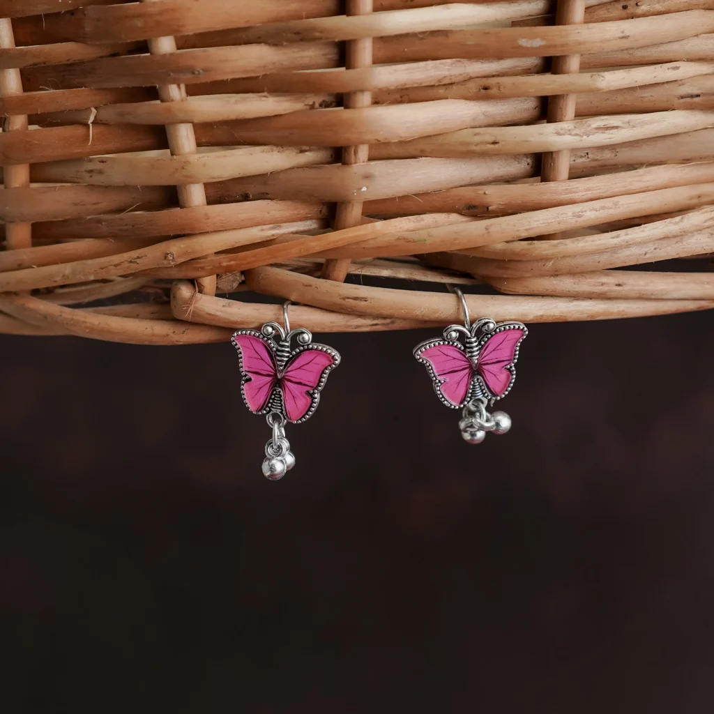 Pink Butterfly Charm Jhumka for Women