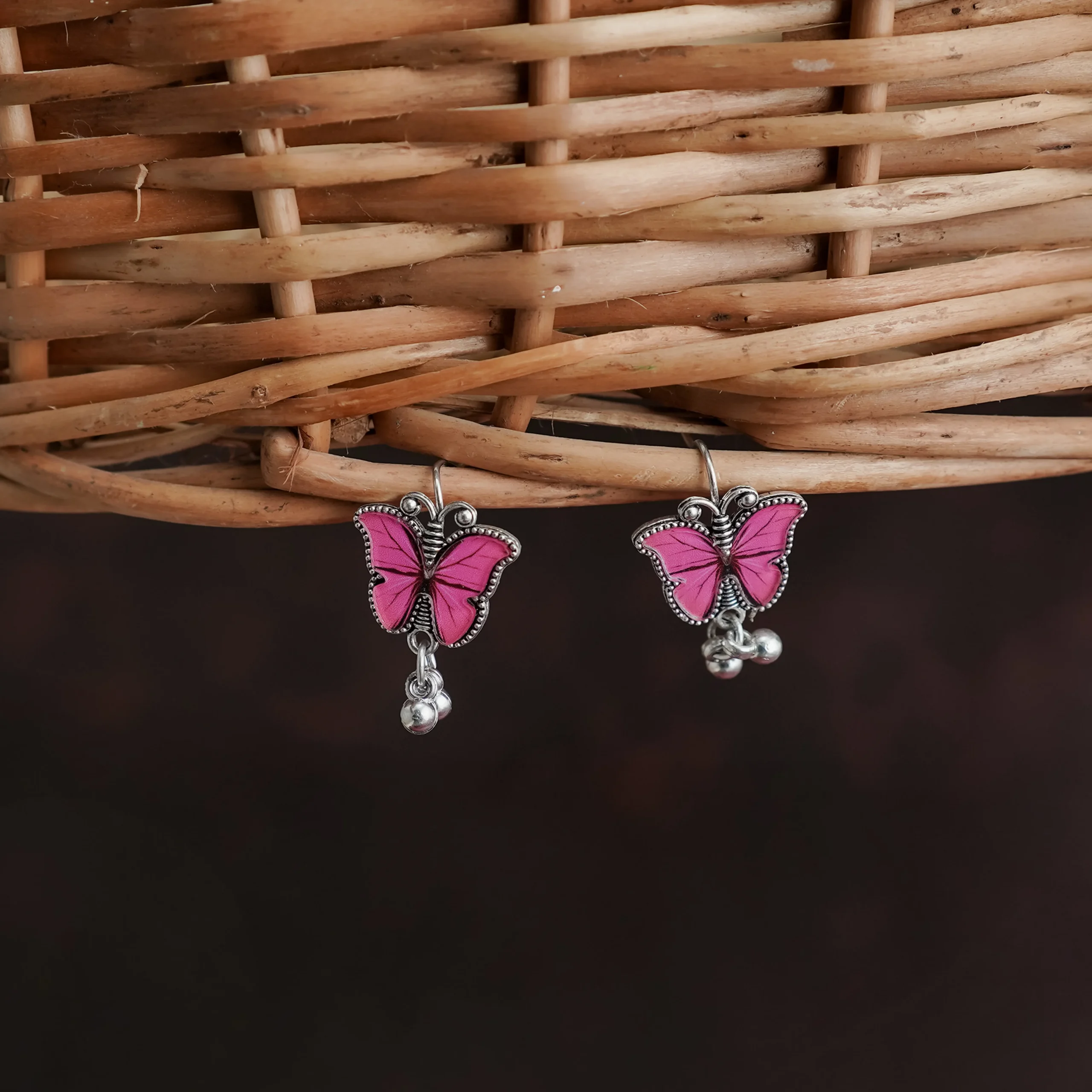 Pink Butterfly Charm Jhumka for Women - Image 3