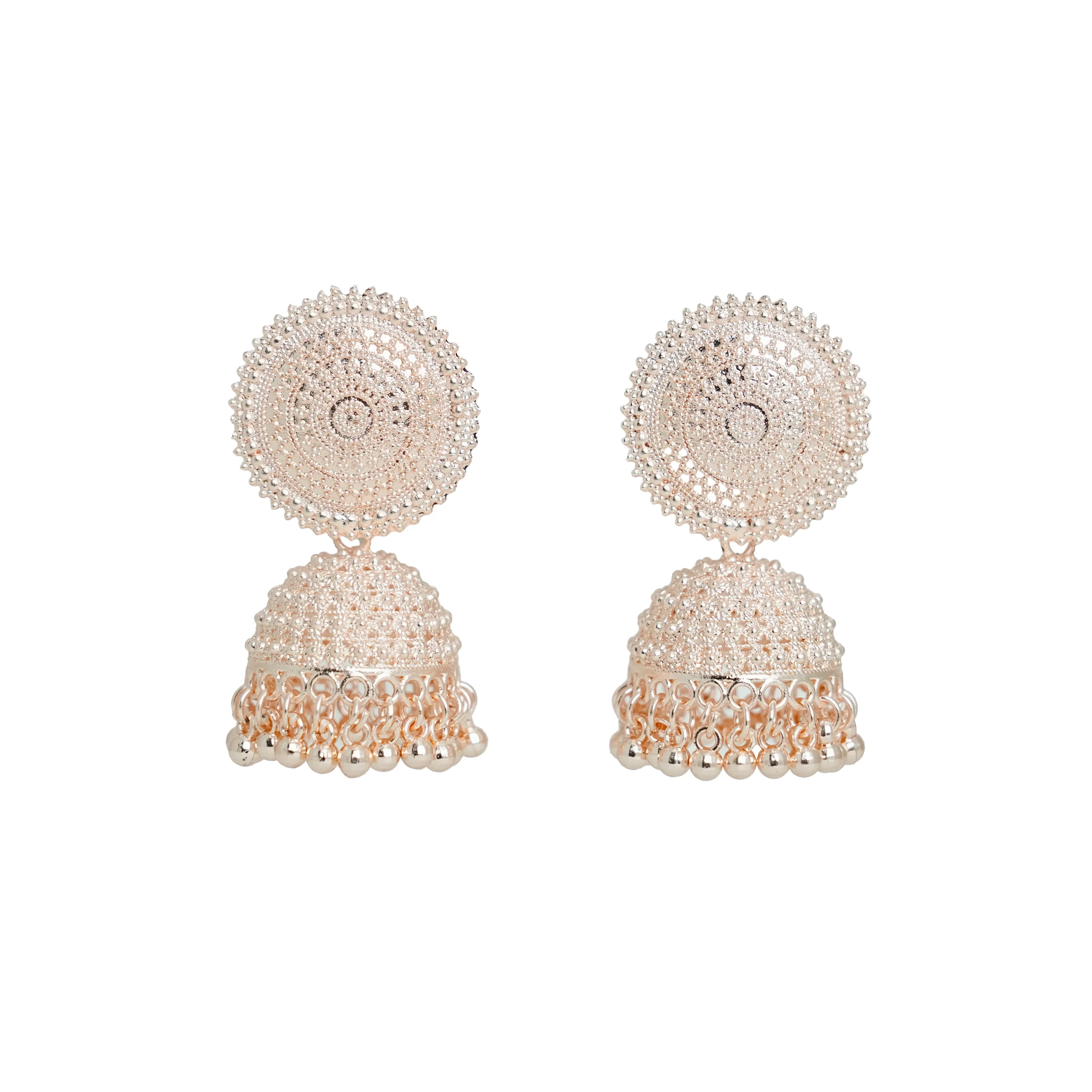 Textured Pink Gold-Tone Jhumka for Women - Image 3