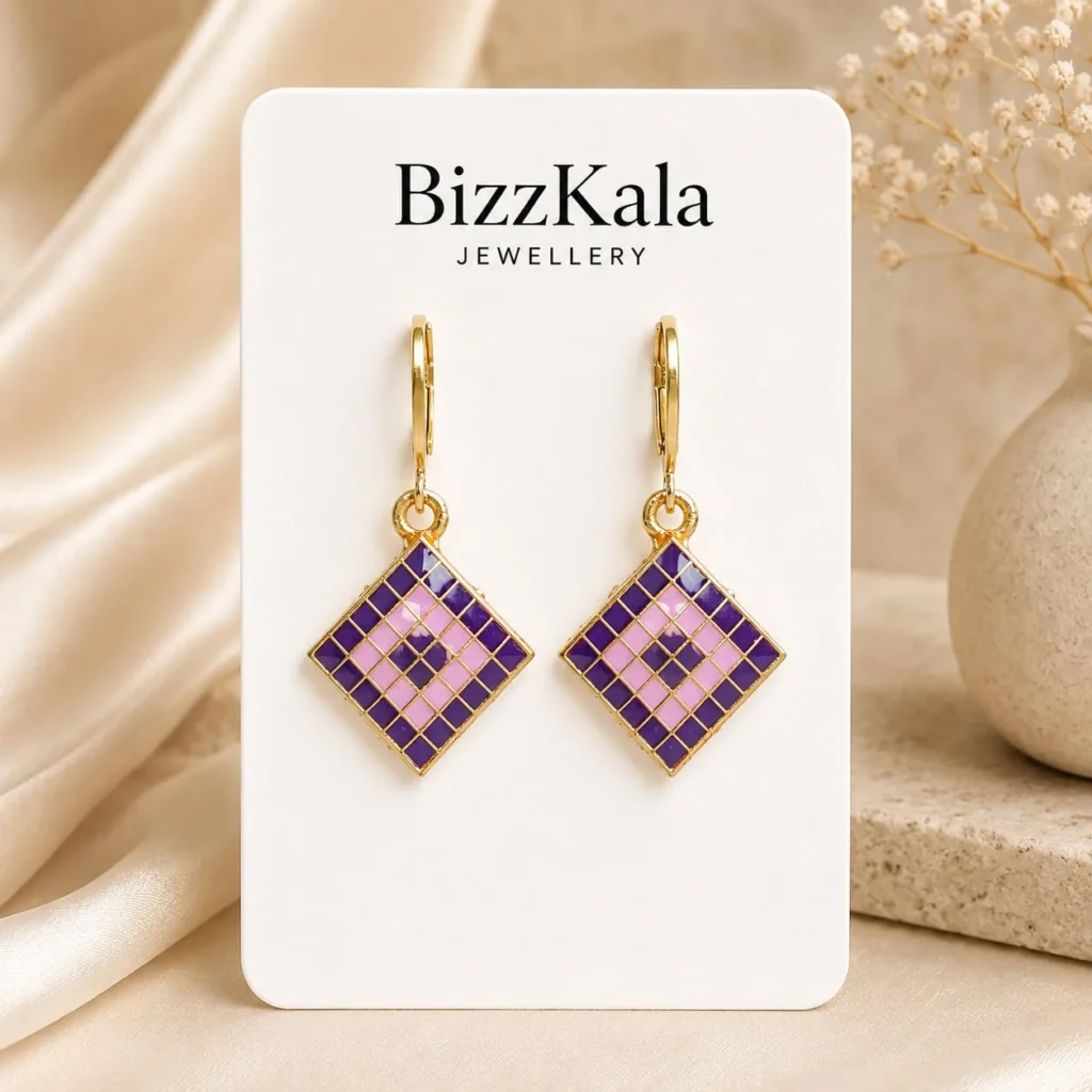 Purple Checkered Jhumka for Women