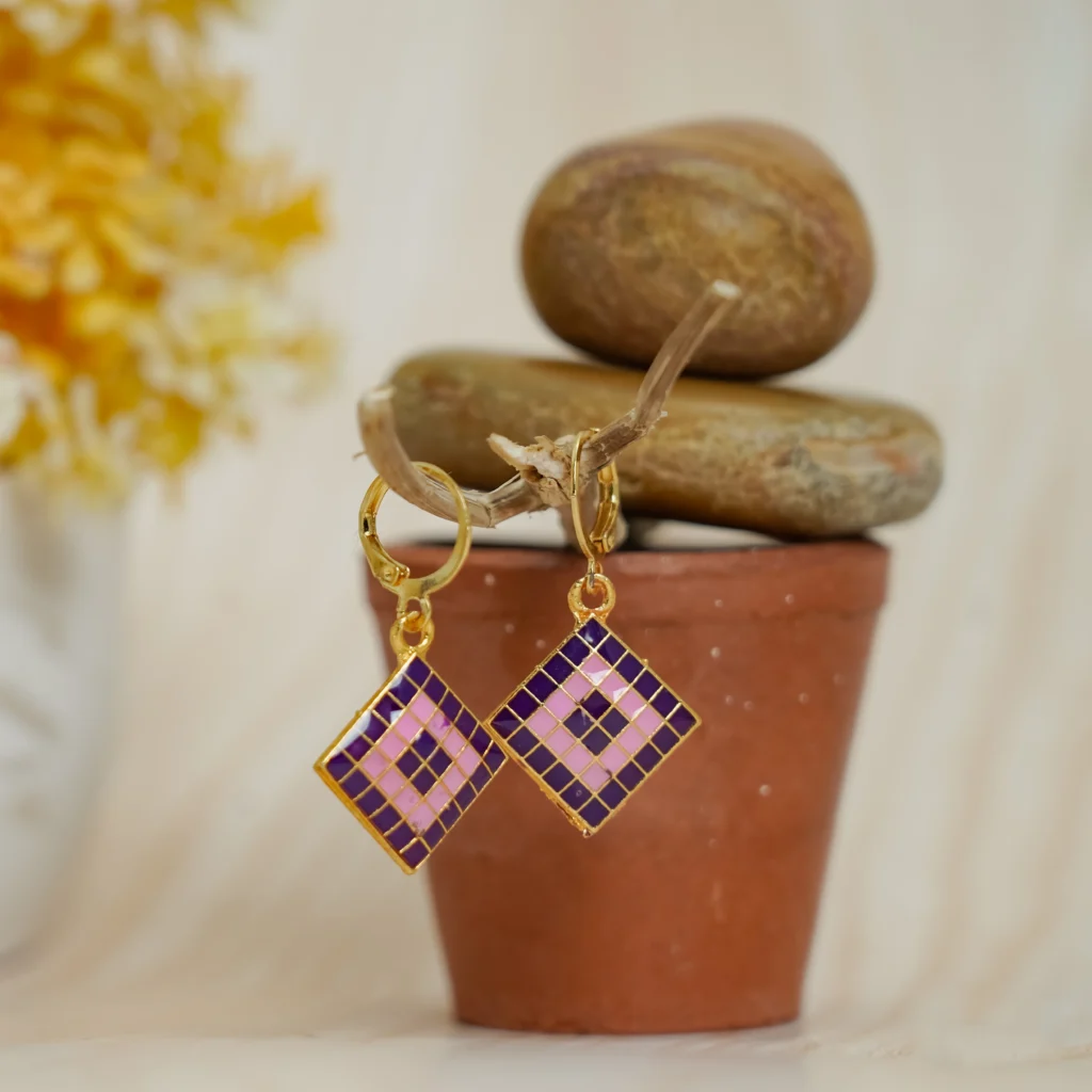 Purple Checkered Jhumka for Women