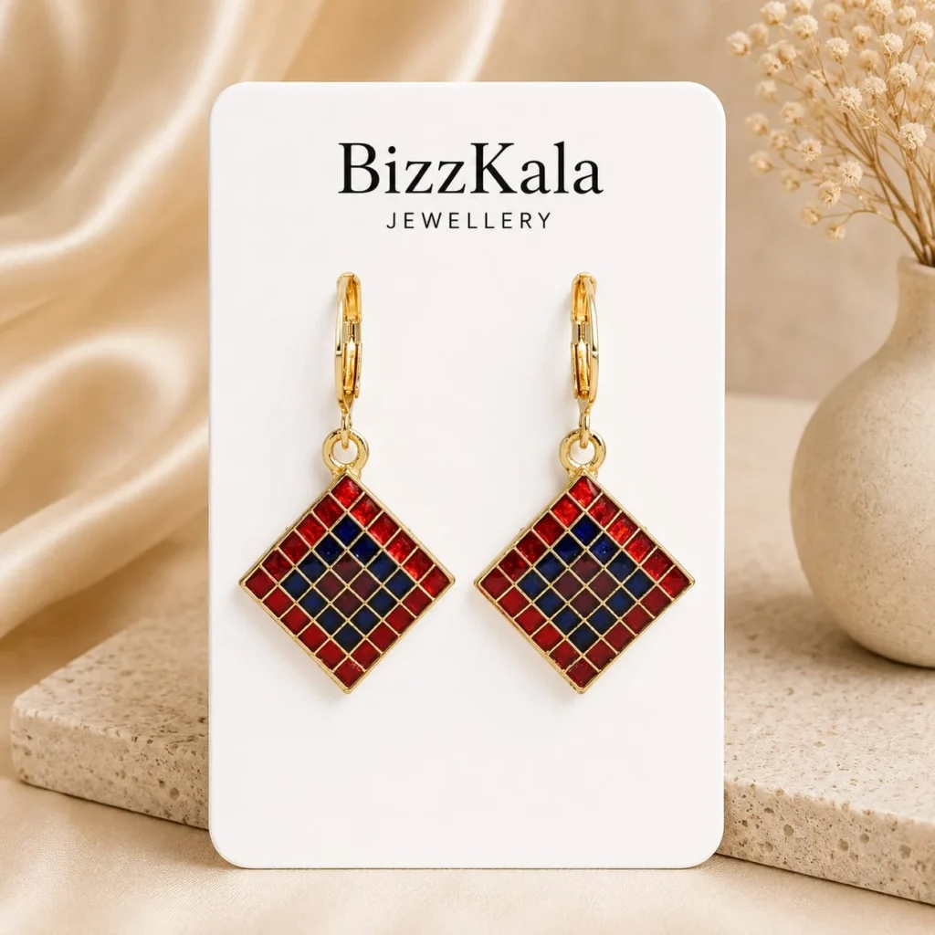 Red Blue Checkered Jhumka for Women