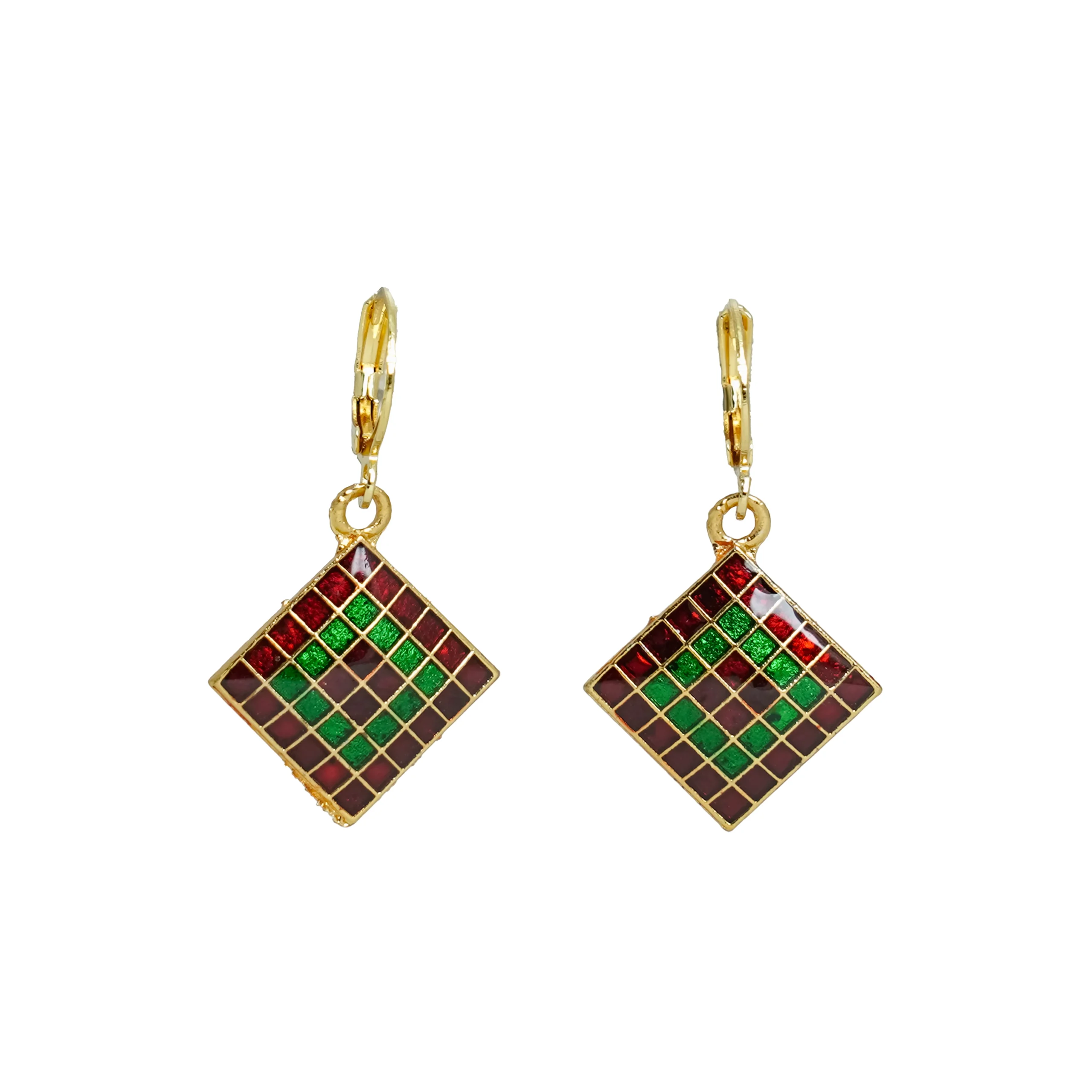 Red Green Checkered Jhumka for Women - Image 3