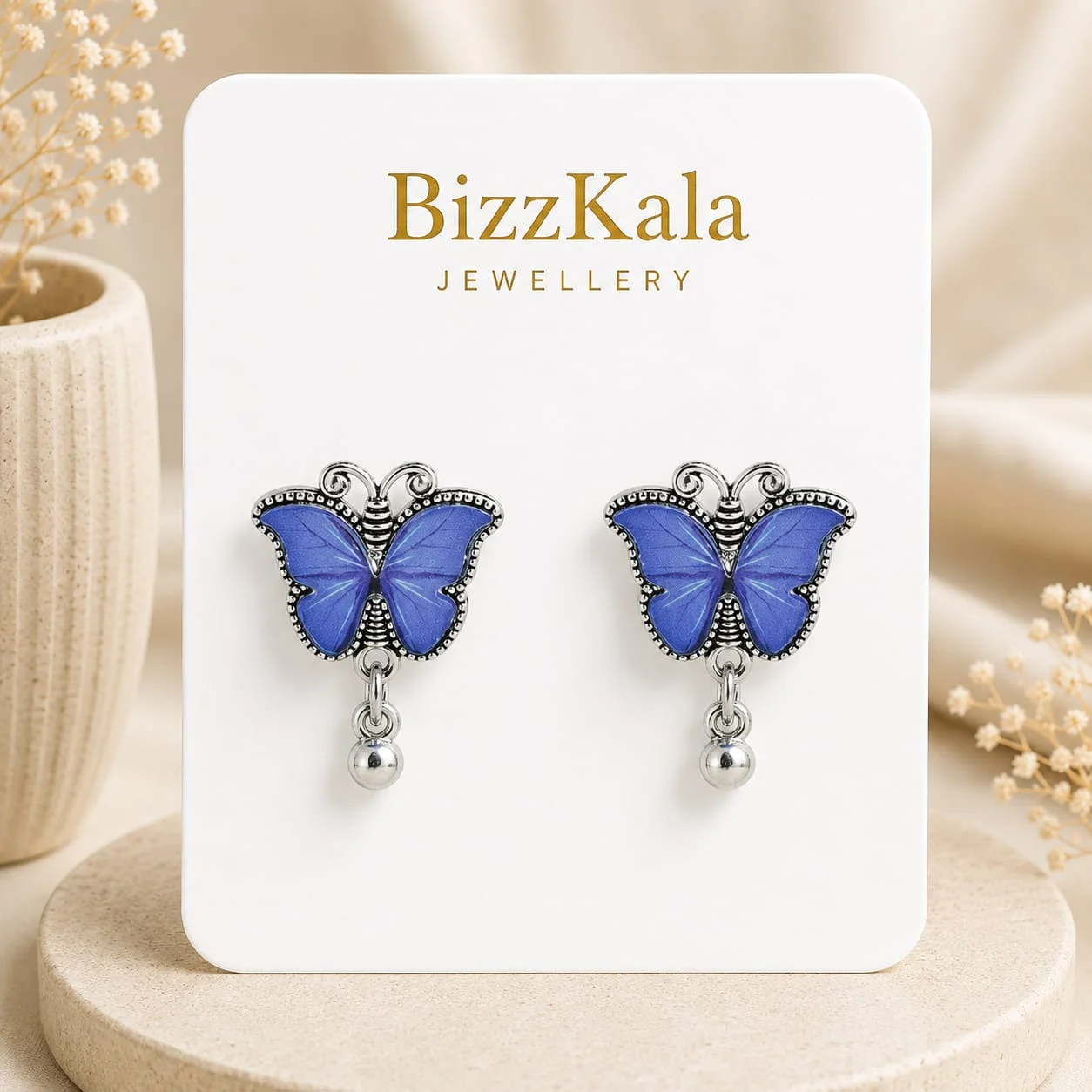 Royal Blue Butterfly Charm Jhumka for Women - Image 1