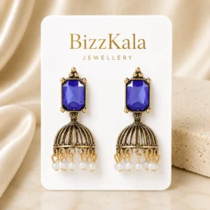 Royal Blue Stone Pearl Jhumka for Women - Image 1