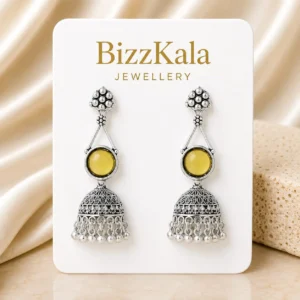 Silver-Tone Amber Stone Jhumka Earrings for Women - Image 1