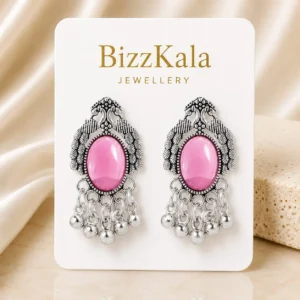 Silver-Tone Pink Peacock Jhumka for Women - Image 1