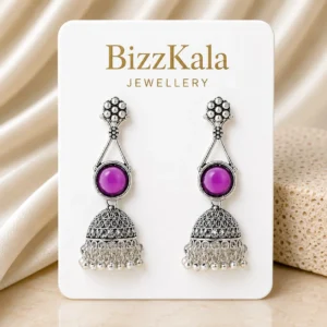 Silver-Tone Purple Stone Jhumka Earrings for Women - Image 1