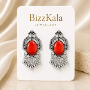 Silver-Tone Red Peacock Jhumka for Women - Image 1