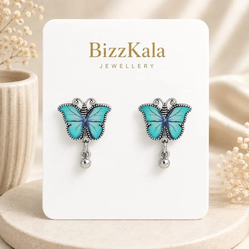 Sky Blue Butterfly Charm Jhumka for Women
