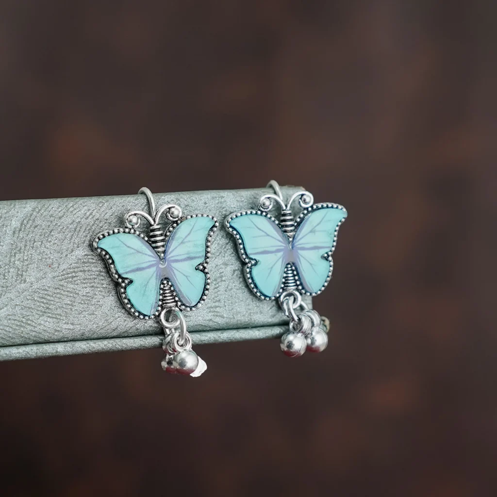 Sky Blue Butterfly Charm Jhumka for Women