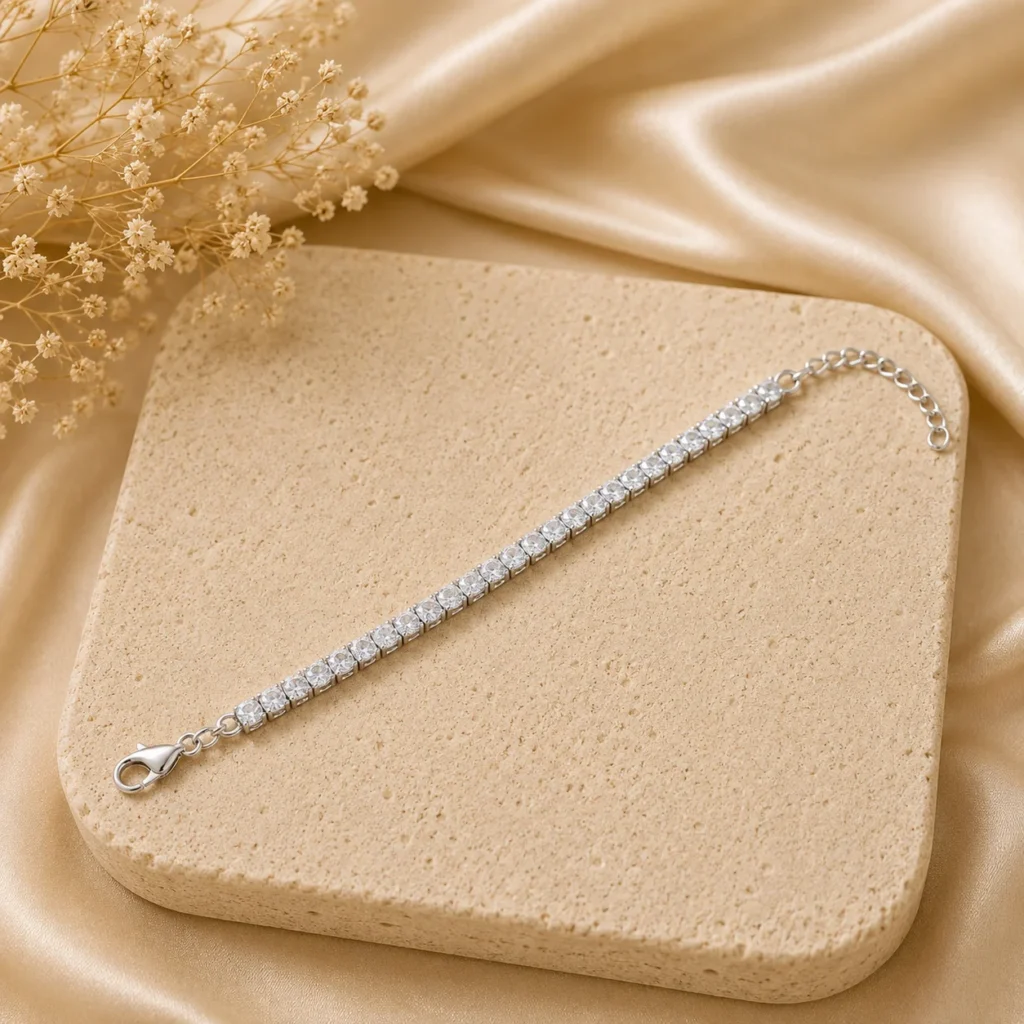 White Round Crystal Tennis Bracelet for Women