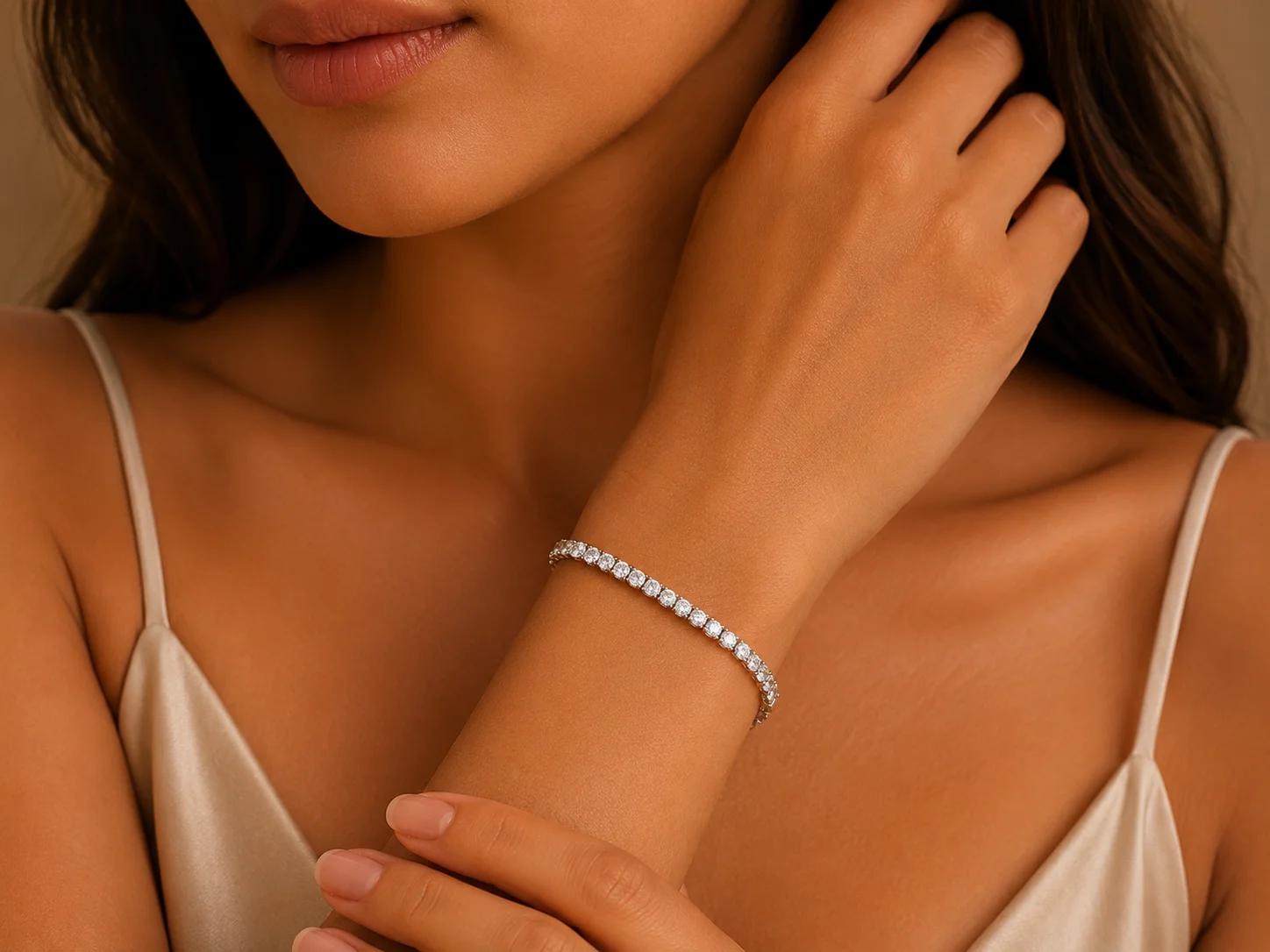 White Round Crystal Tennis Bracelet for Women - Image 2