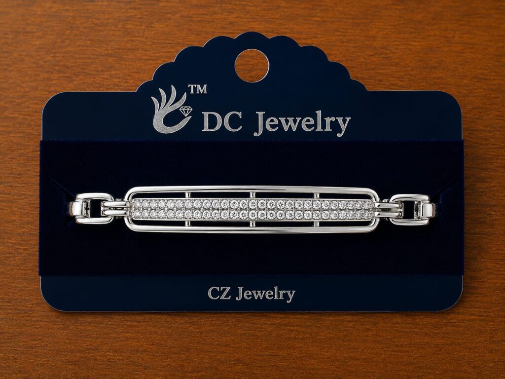 Crystal Bar Bracelet in silver-tone style with a long rectangular bar filled with small clear accents