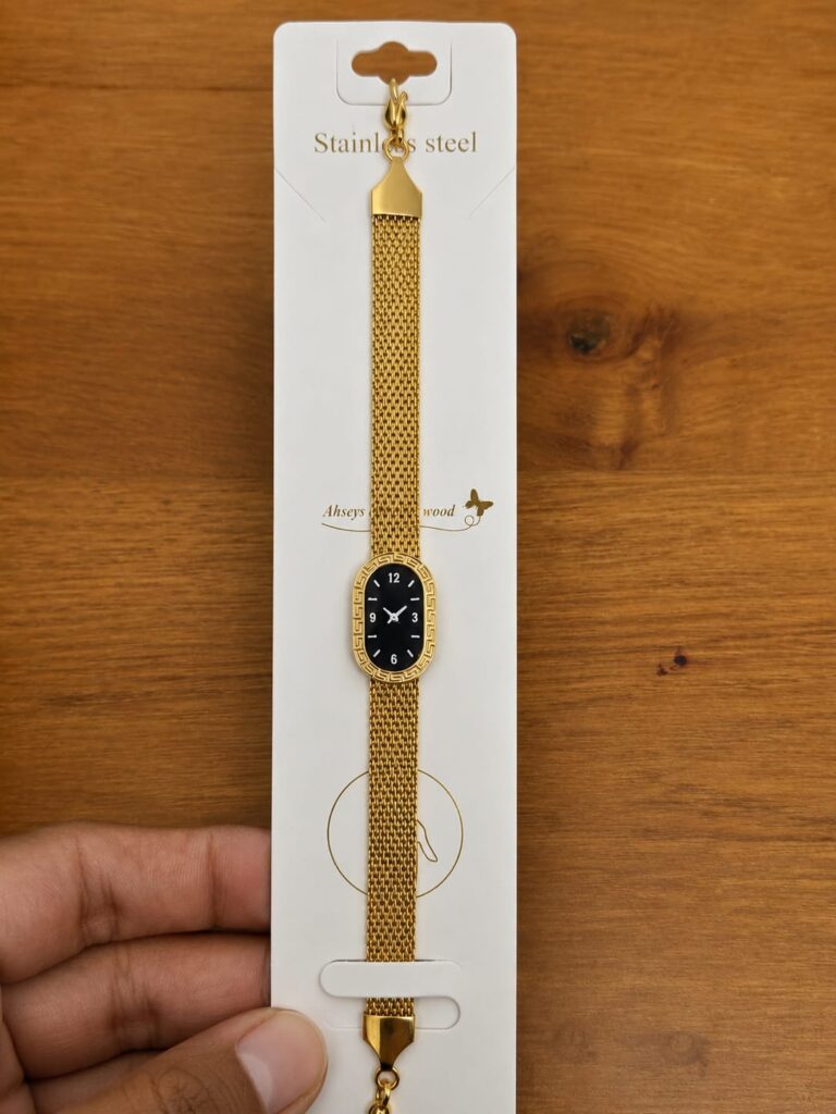 Oval Black Dial Mesh Bracelet in gold-tone style with a narrow mesh band with an oval black centre