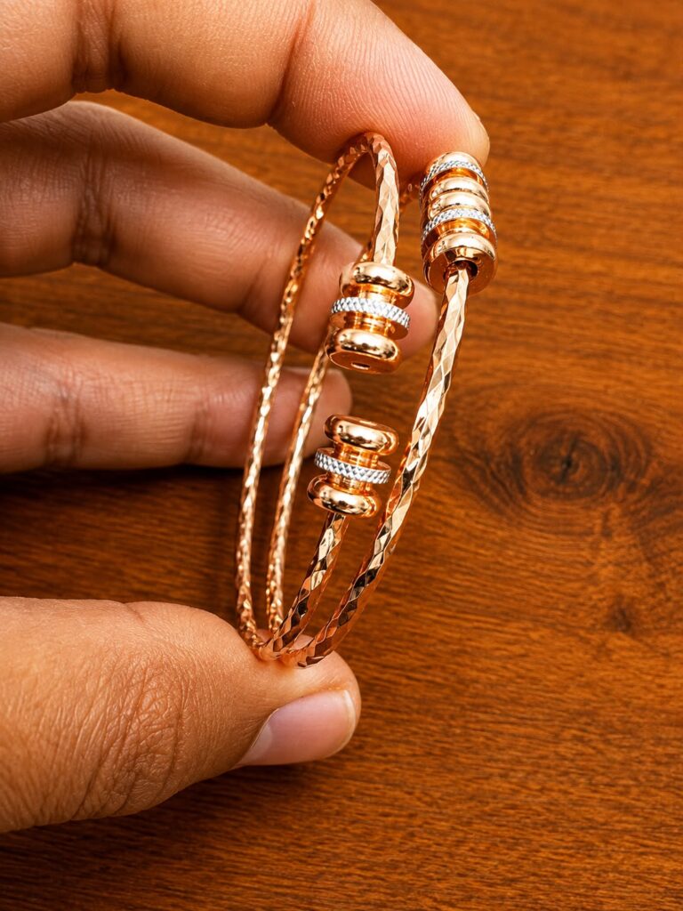 Triple Spiral Cuff Bracelet in rose gold-tone style with a double-wire cuff with three clear spiral details