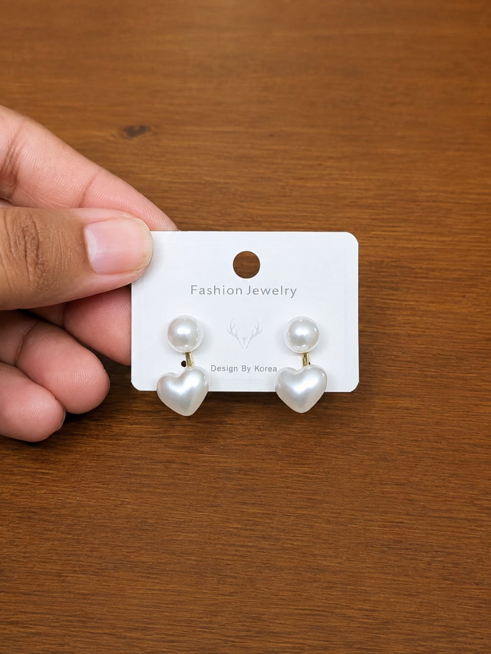 Pearl Heart Drop Earrings in silver-tone style with round pearl-like studs with small white heart drops
