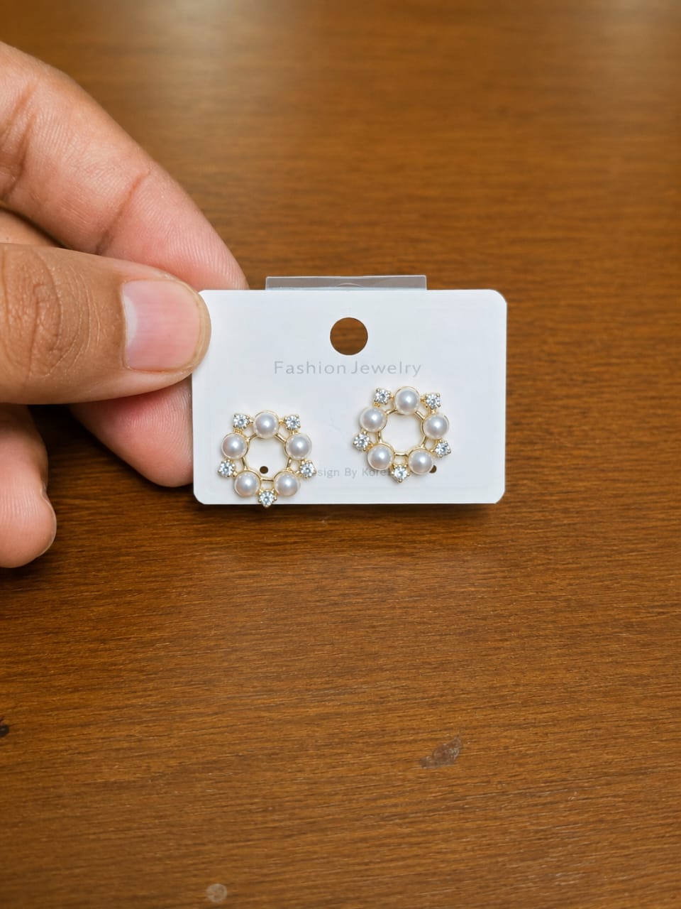 Pearl Wreath Stud Earrings in gold-tone style with circular wreaths of pearl-like beads and clear accents