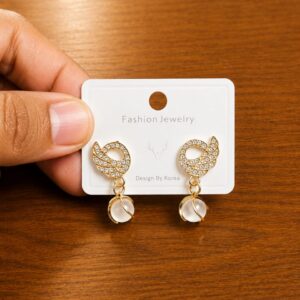 Leaf Clear Drop Earrings in gold-tone style with leaf-shaped clear frames with faceted hanging drops
