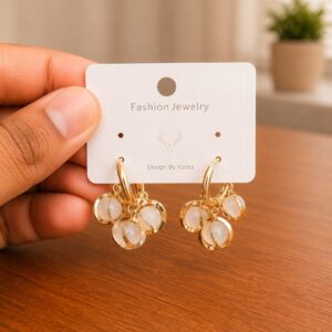 Cluster Clear Drop Earrings in gold-tone style with clusters of clear oval drops on small hoops