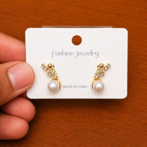 Floral Pearl Drop Earrings in gold-tone style with small floral sprays ending in pearl-like drops
