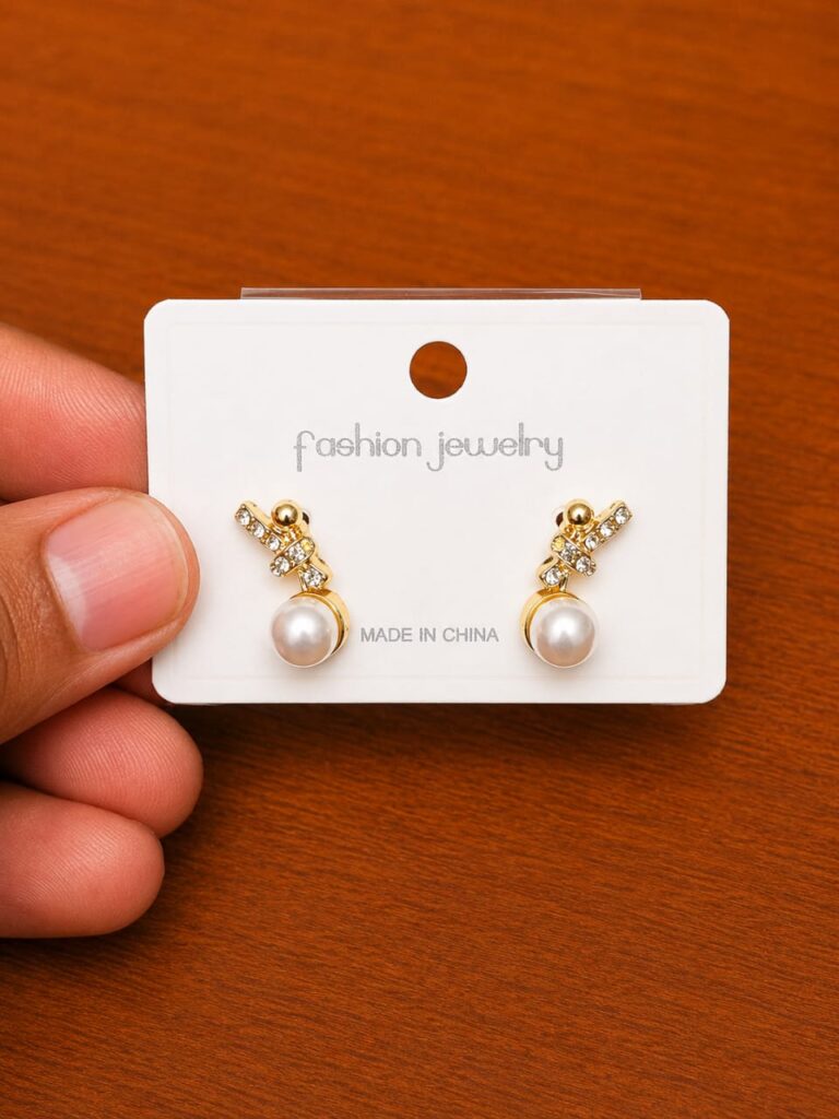 Floral Pearl Drop Earrings in gold-tone style with small floral sprays ending in pearl-like drops